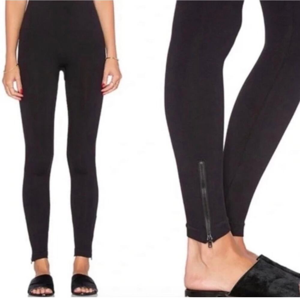 Spanx Seamless Side-Zip Leggings Very Black FL3315 Ankle Zip High Rise Shapewear